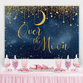 Lofaris Over the Moon Blue and Golden Star Baby Shower Backdrop